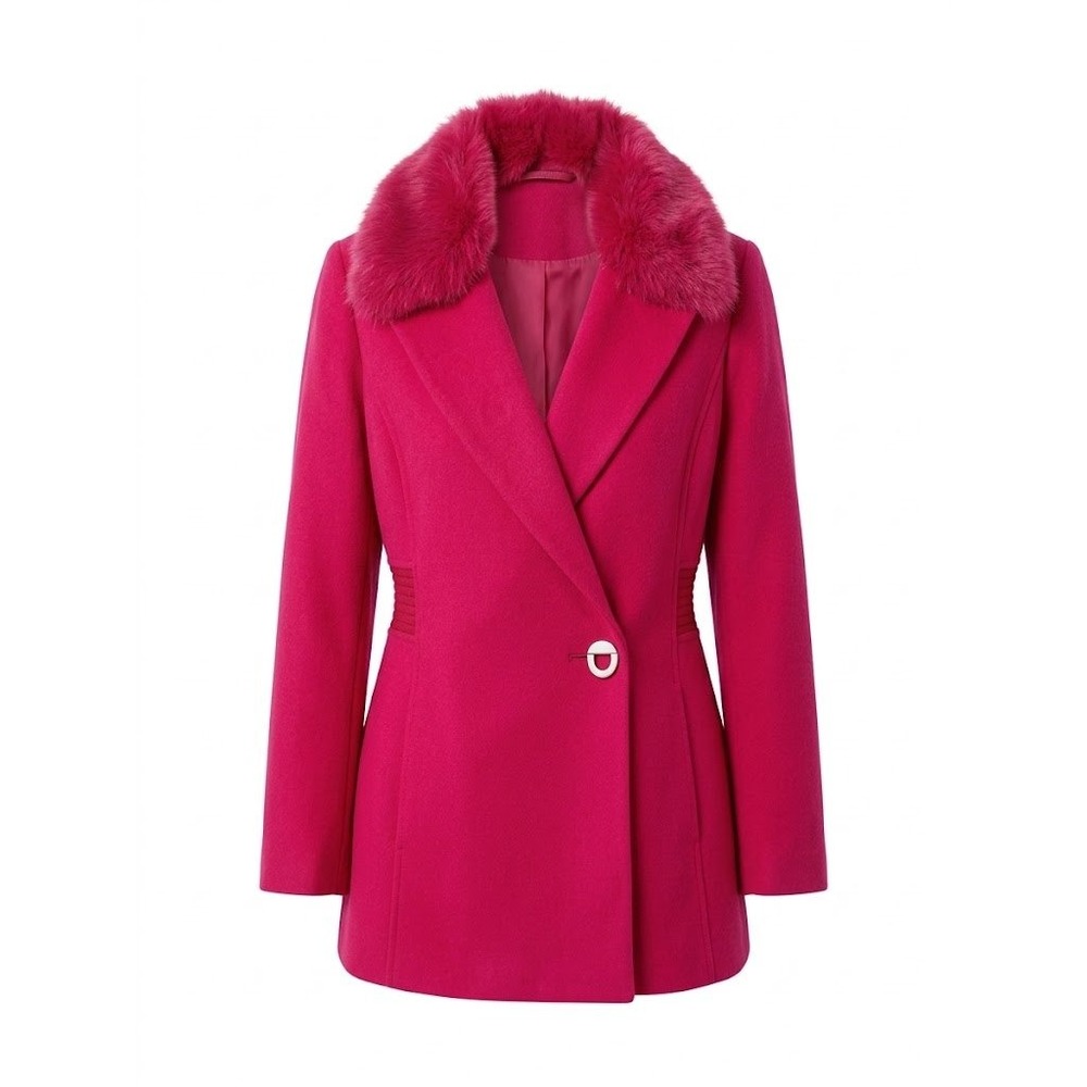 VTG Gimo's Paris Coat Womens L Fuchsia Fur Collar Glam Barbiecore Tailored